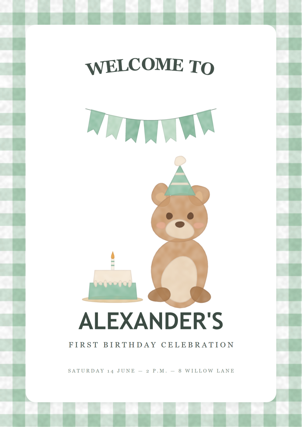 Póster de bienvenida de cumpleaños con animales en acuarela