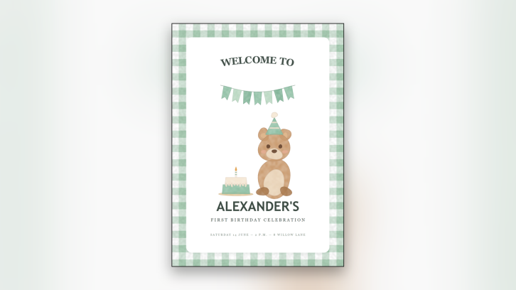 Póster de bienvenida de cumpleaños con animales en acuarela
