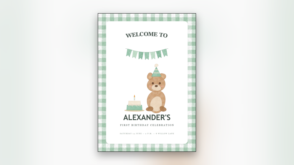 Póster de bienvenida de cumpleaños con animales en acuarela