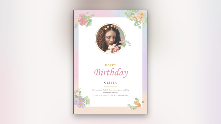 Póster de cumpleaños feliz con acuarelas florales
