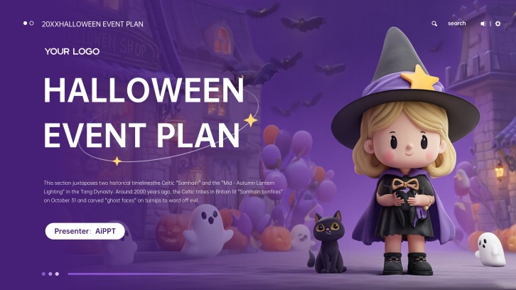 3D Purple Halloween Event Presentation Template