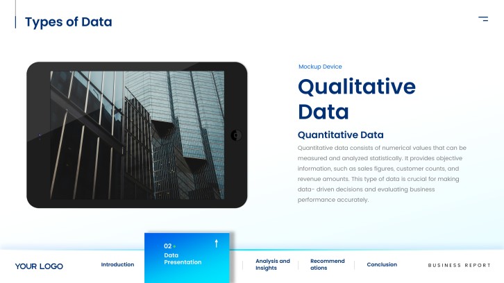 Corporate Business Report for Annual Reviews slide 7: Types of Data