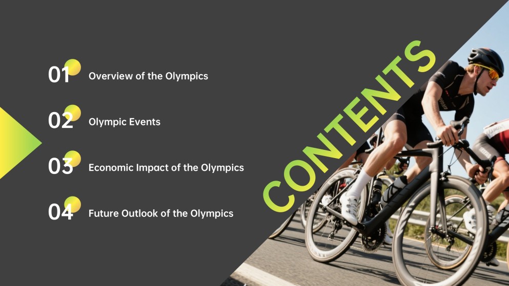 活気に満ちたオリンピックゲームプレゼンテーションテンプレート：黄色と緑