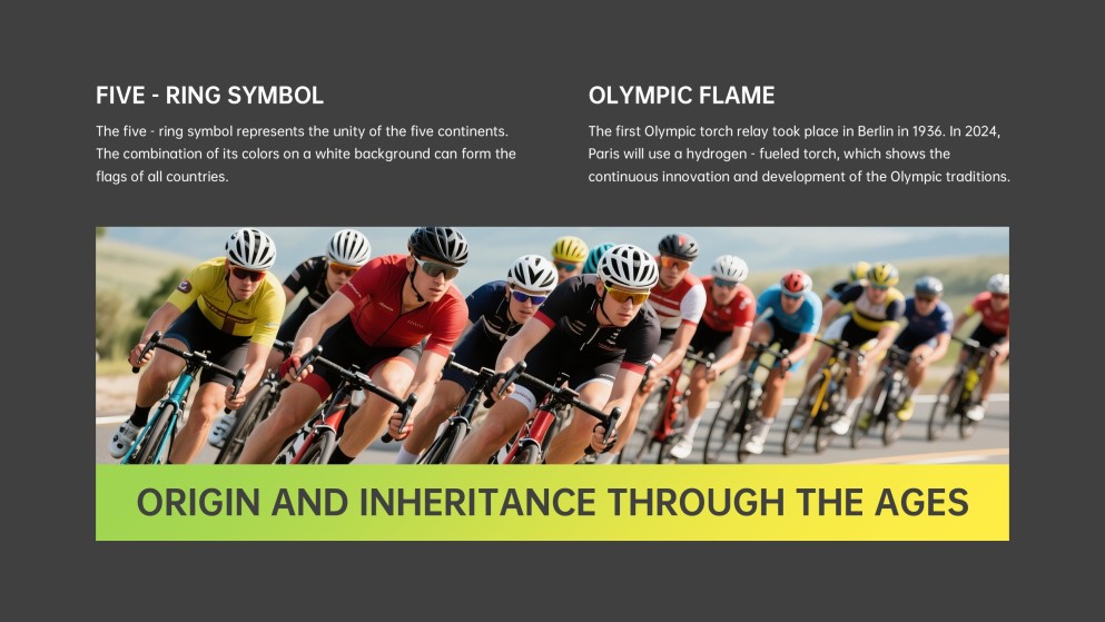 活気に満ちたオリンピックゲームプレゼンテーションテンプレート：黄色と緑