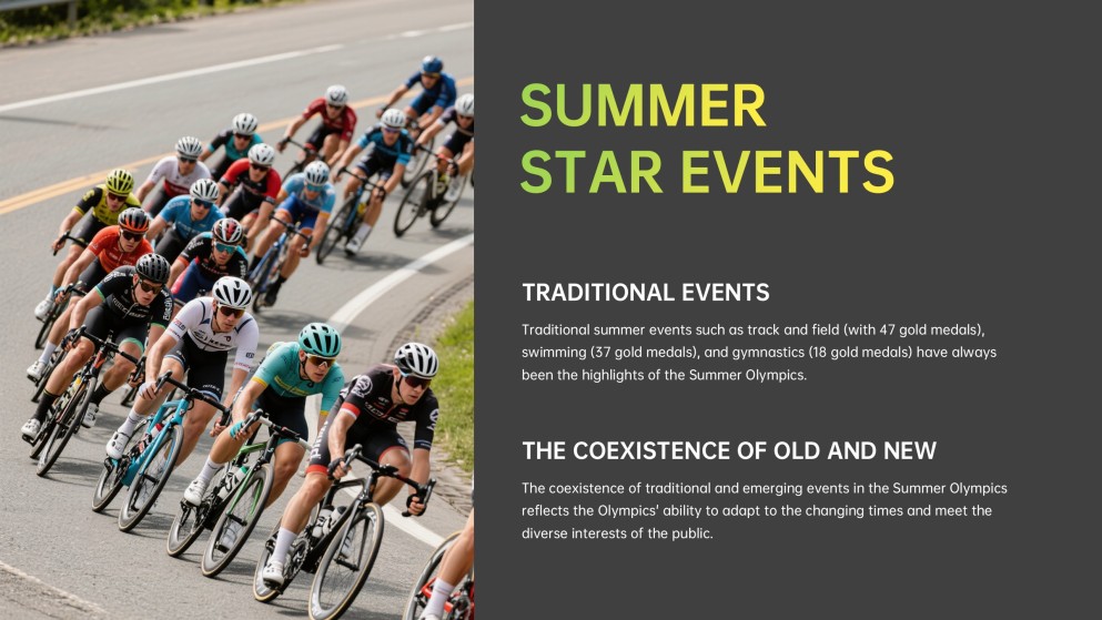 活気に満ちたオリンピックゲームプレゼンテーションテンプレート：黄色と緑