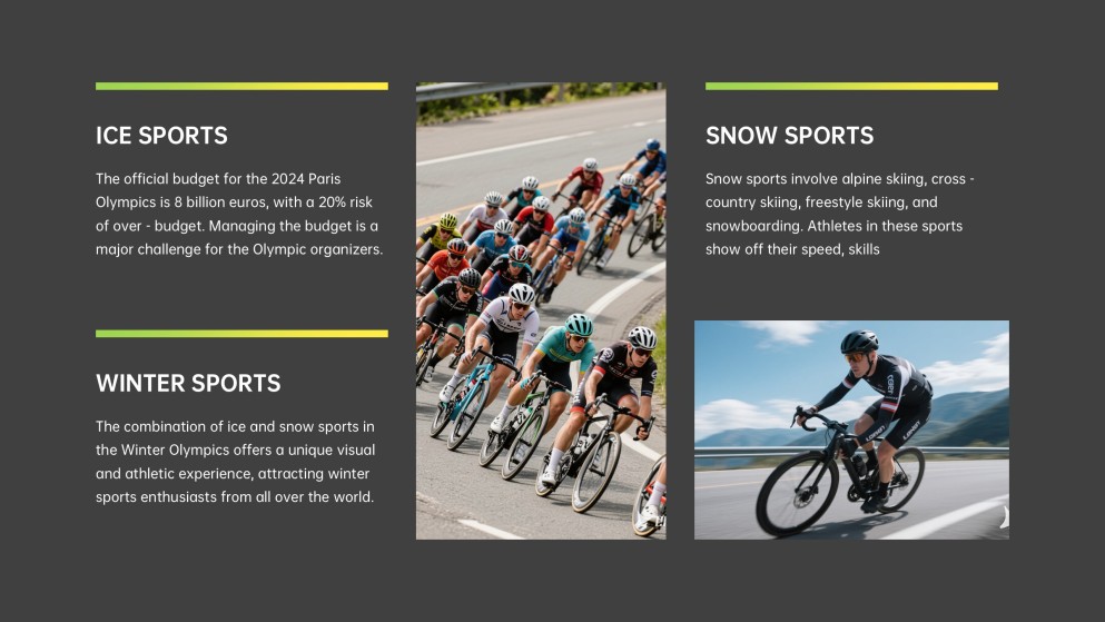 活気に満ちたオリンピックゲームプレゼンテーションテンプレート：黄色と緑