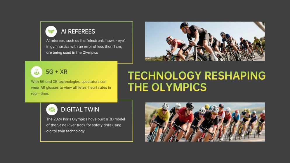 活気に満ちたオリンピックゲームプレゼンテーションテンプレート：黄色と緑