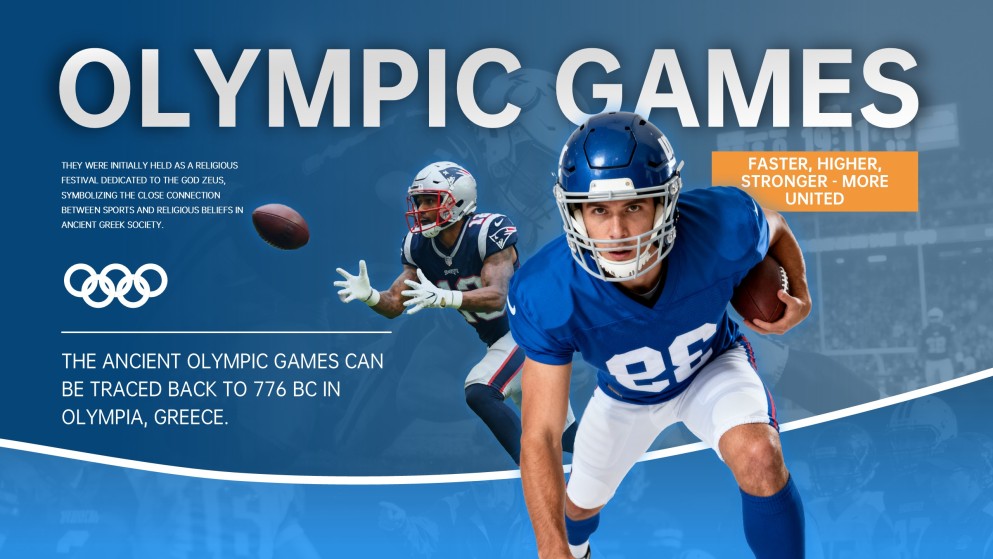 Plantilla PPT de Juegos Olímpicos Profesionales: Estilo Azul y Naranja