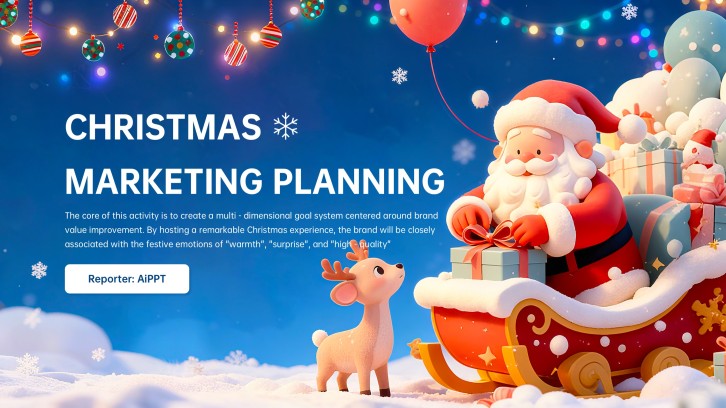 3D Blue Cartoon Christmas PowerPoint Template