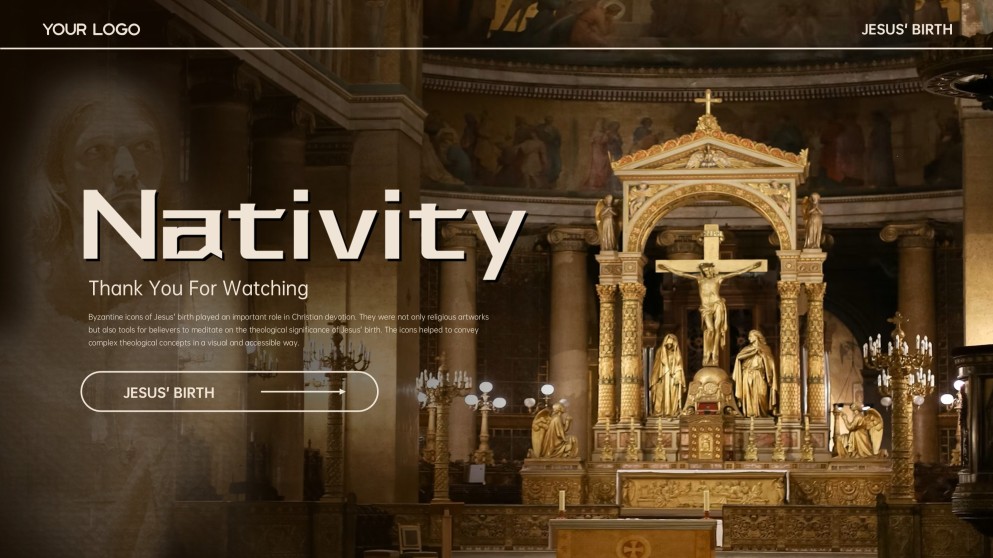 Plantilla de fondo de PPT de Natividad minimalista marrón