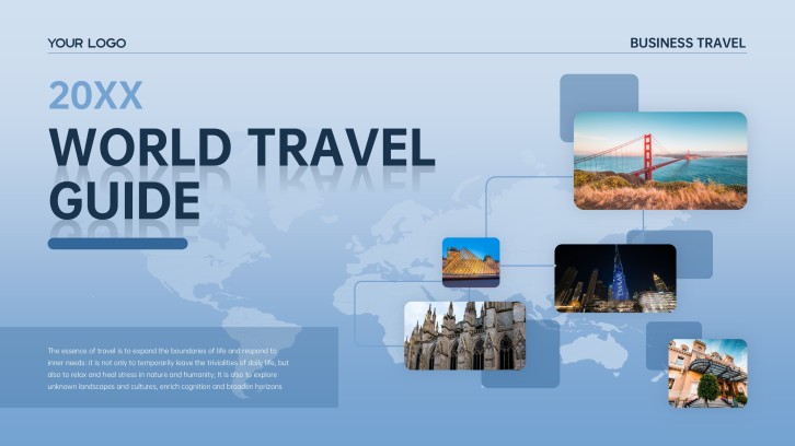 Modelo de PPT de Viagem de Negócios Simples Azul e Branco