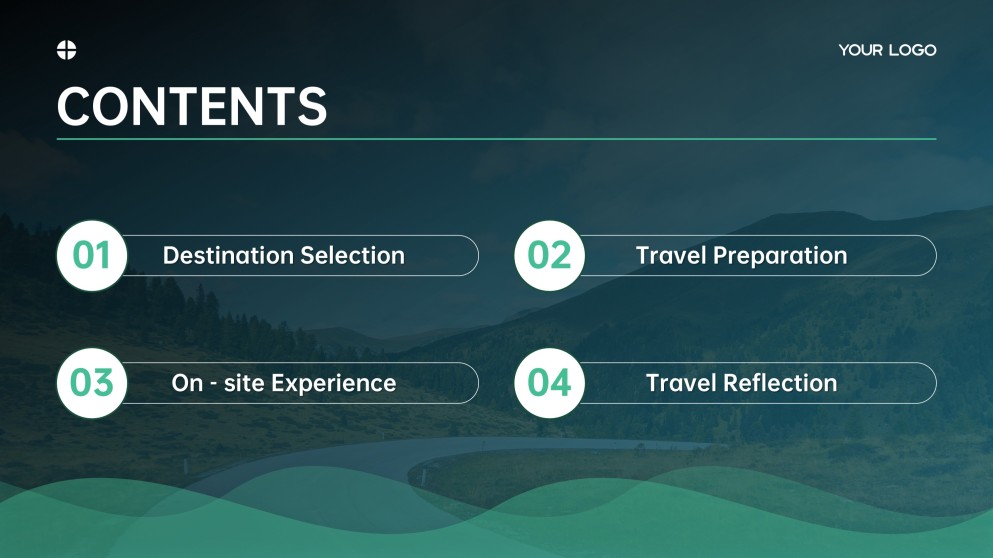 Template Tema Google Slide Perjalanan Minimalis Biru Hijau