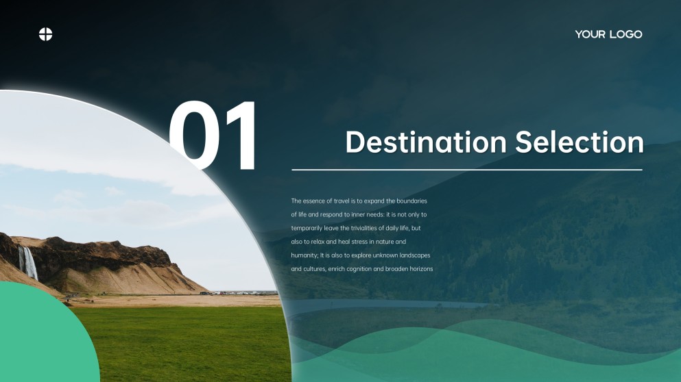 Template Tema Google Slide Perjalanan Minimalis Biru Hijau