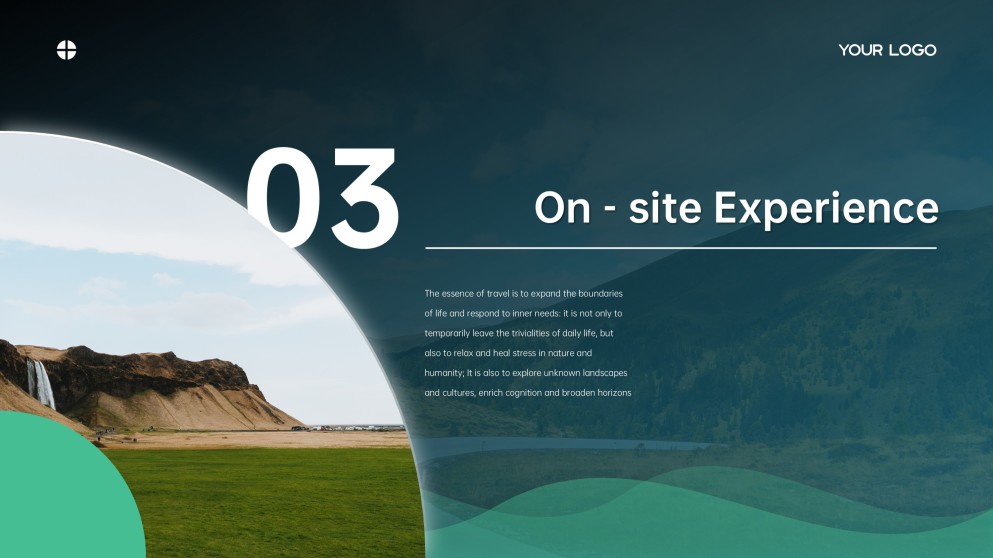 Template Tema Google Slide Perjalanan Minimalis Biru Hijau