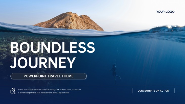 Deep Blue Minimalistischer Stil PowerPoint Reise-Thema Vorlage