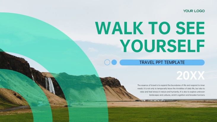 Grüne Minimalistische Geschäftsreise PPT-Vorlage