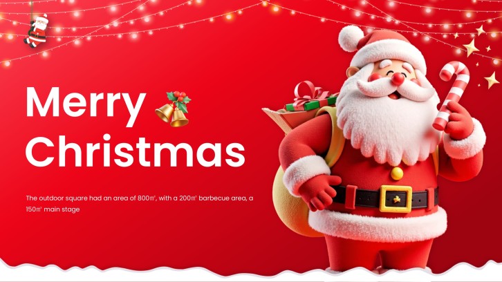 Plantilla de Tarjeta de Navidad Gratis para PowerPoint: Dibujo Animado Minimalista Rojo