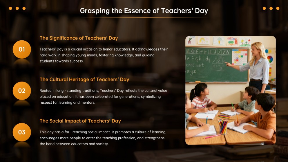 Orange Warm Teacher's Day Appreciation Presentation Template