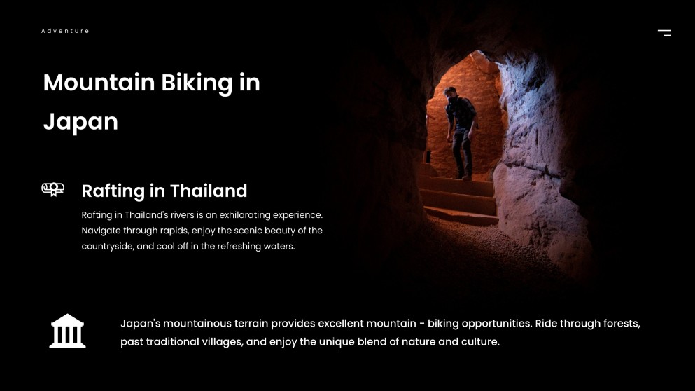 Schwarz-Weiß Minimalistischer Stil Abenteuer Tourismus PPT Vorlage