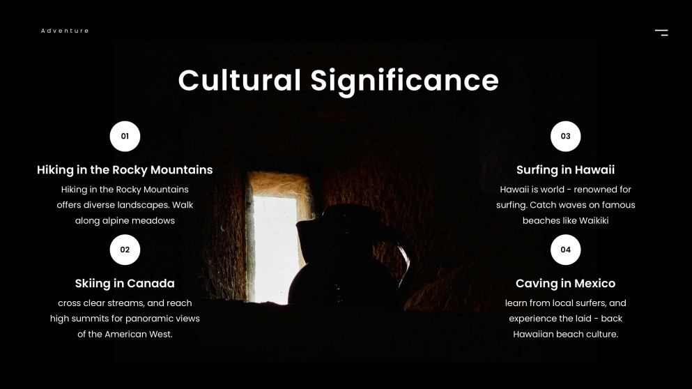 Schwarz-Weiß Minimalistischer Stil Abenteuer Tourismus PPT Vorlage