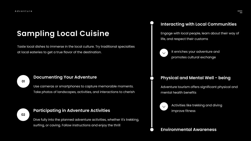 Schwarz-Weiß Minimalistischer Stil Abenteuer Tourismus PPT Vorlage
