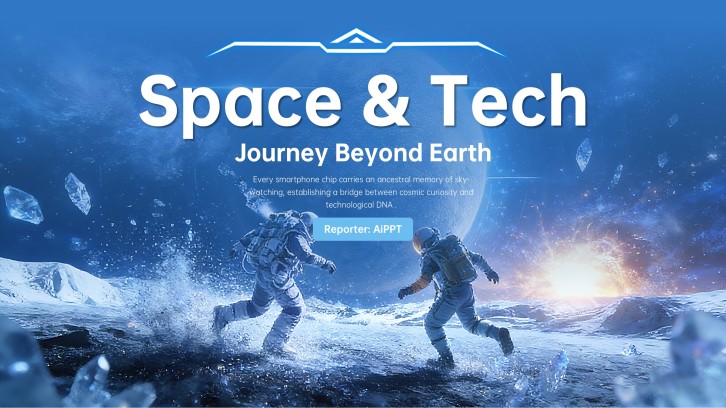 青いクリエイティブスペースとテクノロジーのPPTテンプレート
