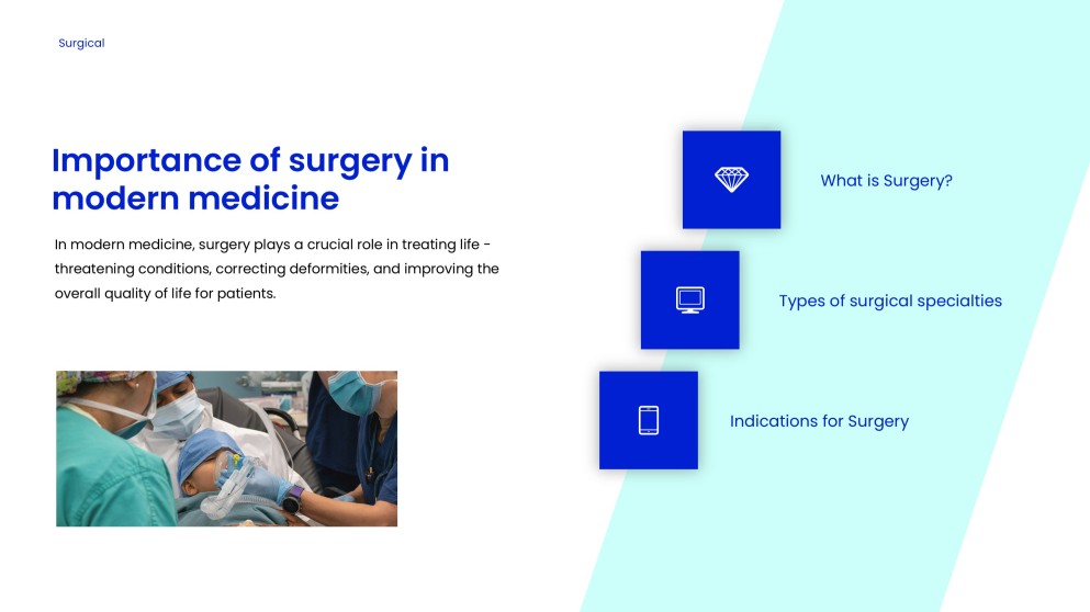 Синий минималистичный шаблон презентации для хирургии