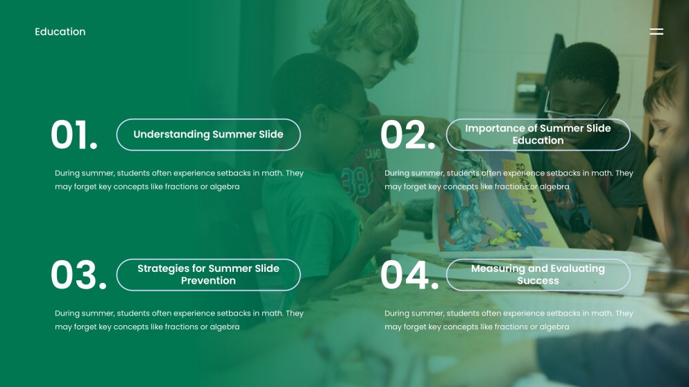 Green Minimalist Summer Slide Education Presentation Template