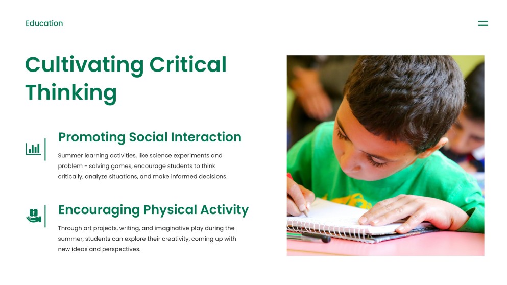 Green Minimalist Summer Slide Education Presentation Template