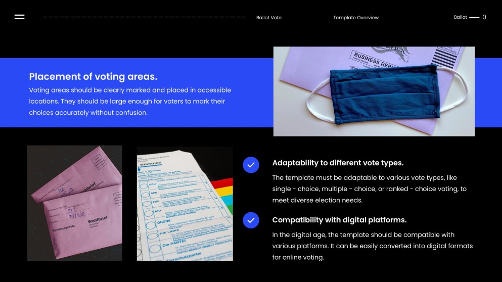 Blue and Black Minimalist Style Ballot Vote Template