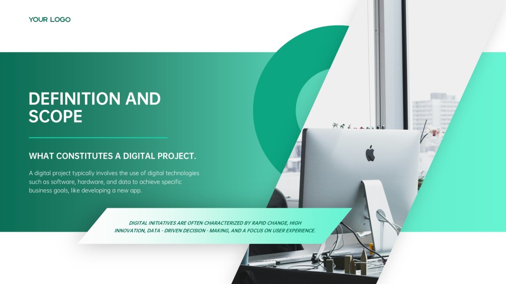 Plantilla de Plan de Proyecto de Digitalización de Estilo Empresarial Verde para PowerPoint y Google Slides