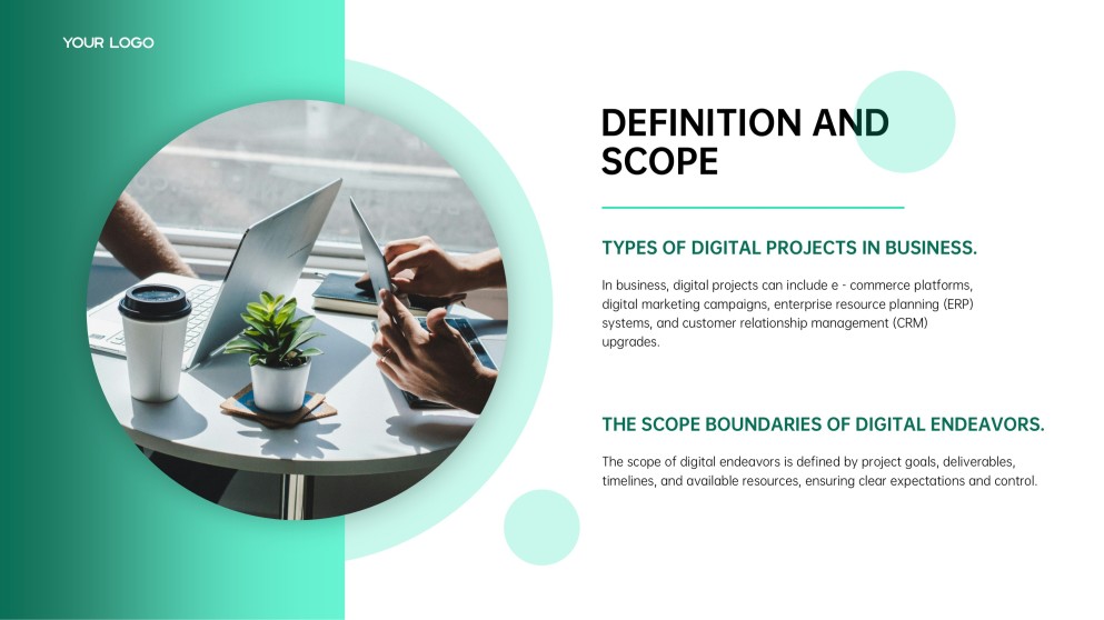 Plantilla de Plan de Proyecto de Digitalización de Estilo Empresarial Verde para PowerPoint y Google Slides