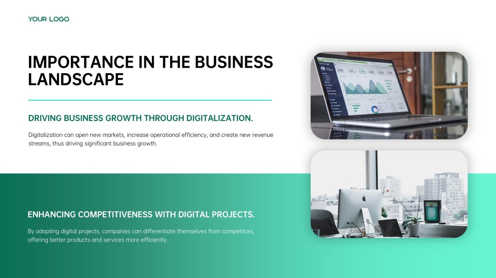 Plantilla de Plan de Proyecto de Digitalización de Estilo Empresarial Verde para PowerPoint y Google Slides