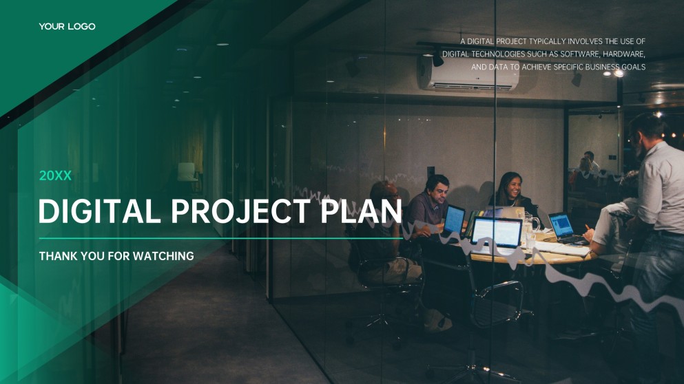 Plantilla de Plan de Proyecto de Digitalización de Estilo Empresarial Verde para PowerPoint y Google Slides