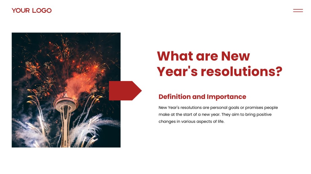 Kumikinang na Pula na Template ng Bagong Taon na may Paputok