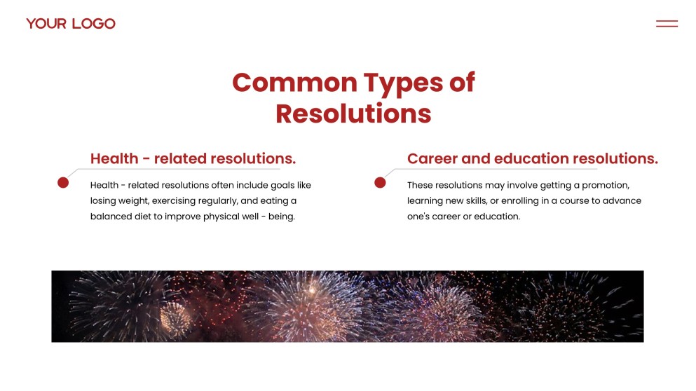 Kumikinang na Pula na Template ng Bagong Taon na may Paputok