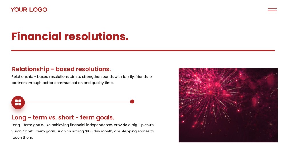 Kumikinang na Pula na Template ng Bagong Taon na may Paputok