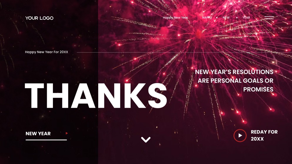 Kumikinang na Pula na Template ng Bagong Taon na may Paputok