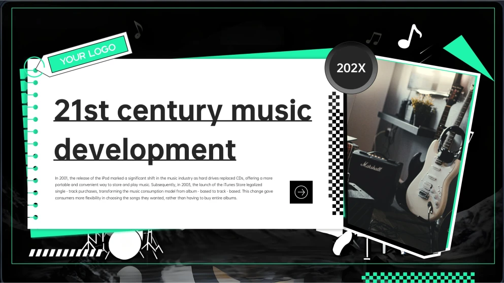 Green & Black Gen Z Creative Collage Music Powerpoint Template