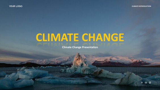 Plantilla de presentación informativa sobre el cambio climático en amarillo con imágenes de la naturaleza