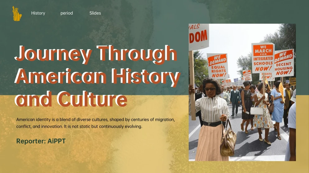 Yellow-Green Vintage Style American History PowerPoint Template