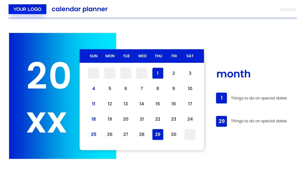 Blue & White Minimalist Calendar Planner Template