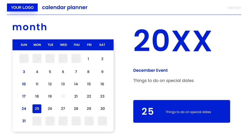 Blue & White Minimalist Calendar Planner Template