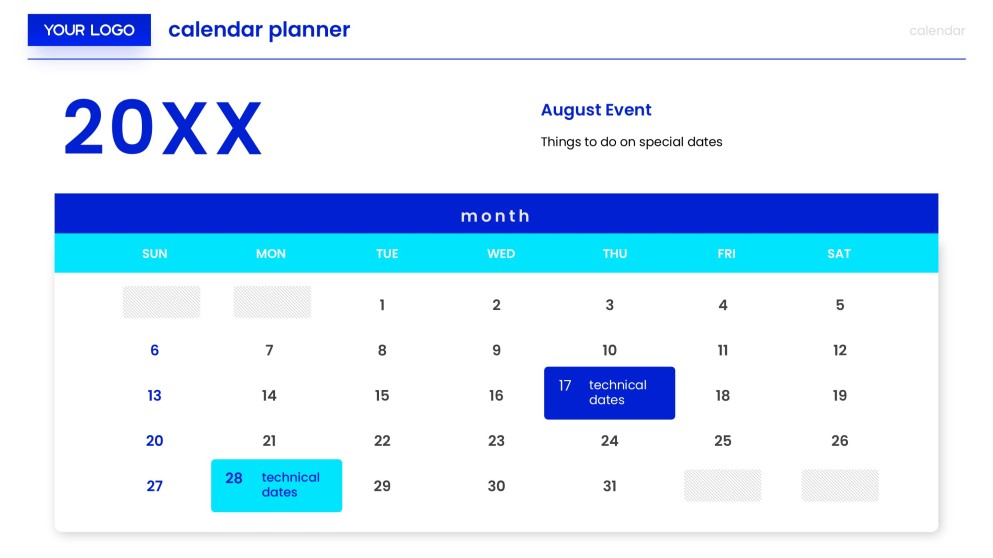 Blue & White Minimalist Calendar Planner Template