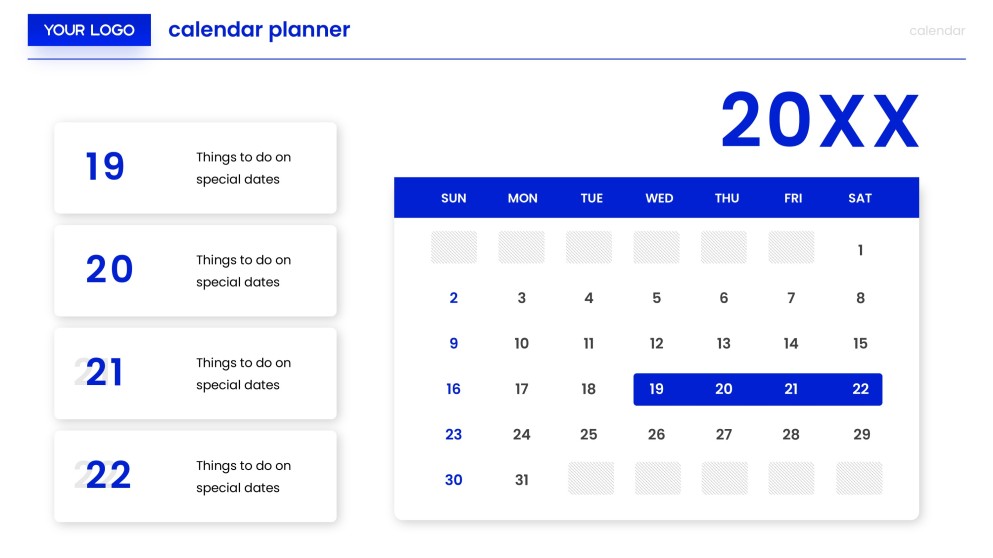 Blue & White Minimalist Calendar Planner Template
