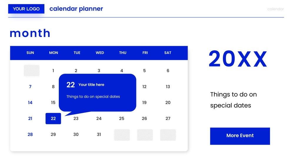 Blue & White Minimalist Calendar Planner Template