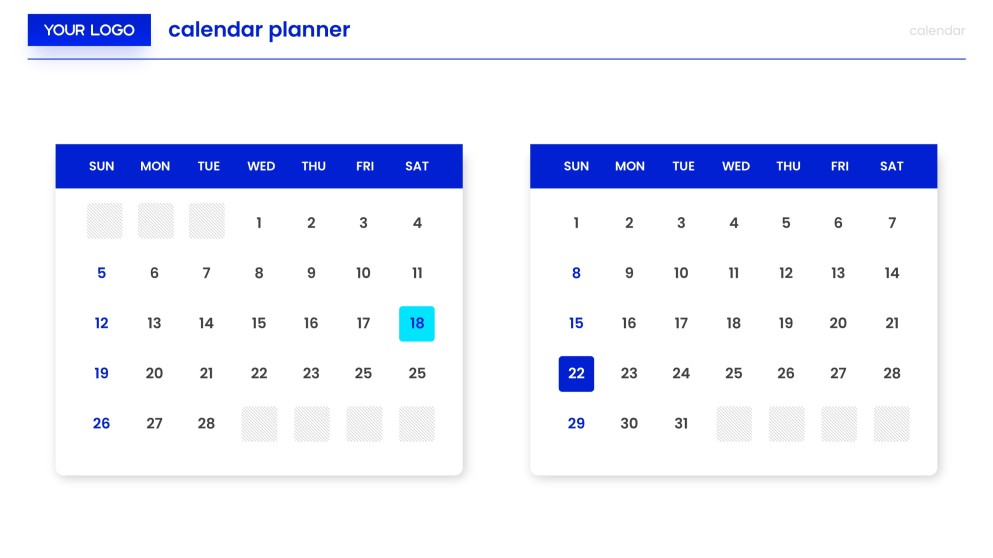 Blue & White Minimalist Calendar Planner Template