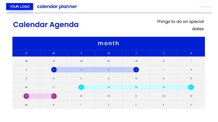 Weekly lesson agenda timeline slide