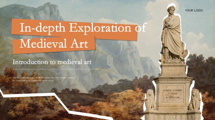 Earth Tone Frescoes Medieval Art PPT Template with Architecture Illustrations