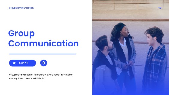 Blue Stylish Group Communication PPT Template with Corporate Lifestyle Imagery